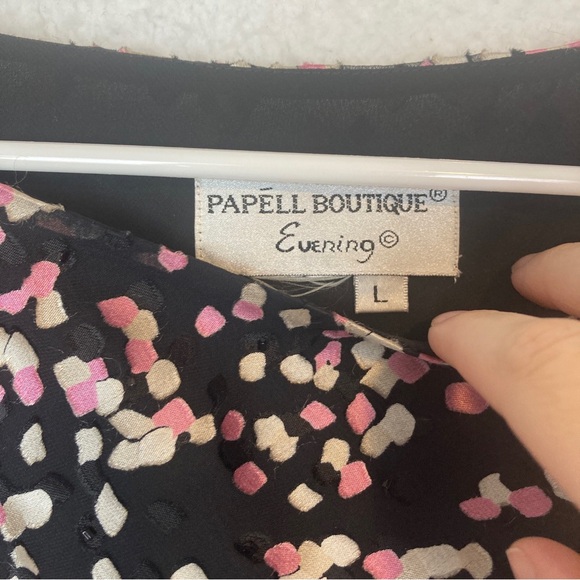 Papell Boutique Evening large top Asymmetrical Hem Geometric Sheer Adrianna - Picture 2 of 5